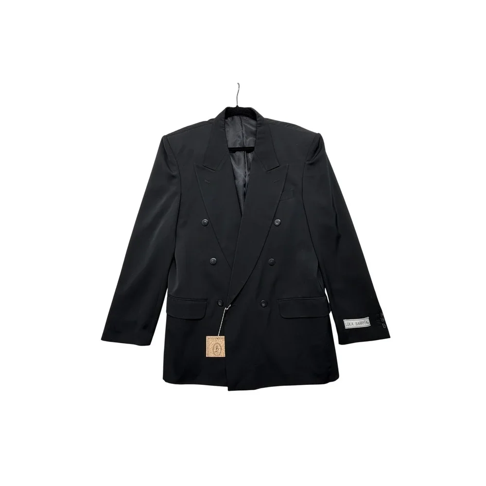 Luka Barryen Paris Double Breasted Blazer Black Peak Lapel Suit Jacket 50 NWT